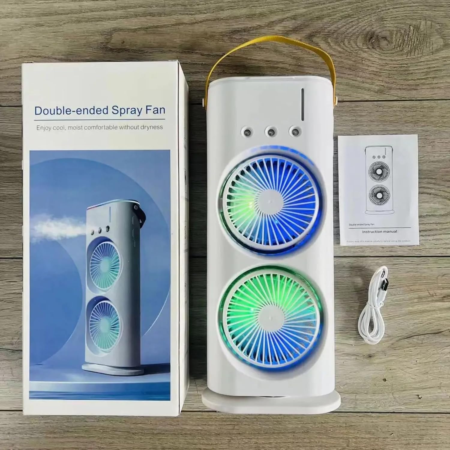 Double End Air Cooler Fan Dual-Blade Portable Evaporative USB Powered Mini Cooling Fan Adjustable Speed Quiet Indoor Outdoor Summer Desk Fan