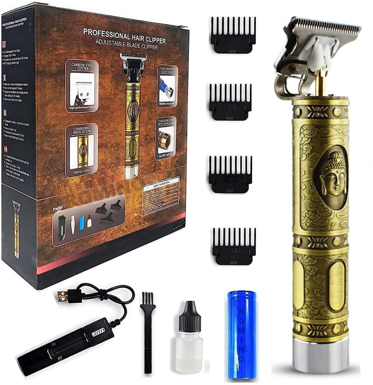 Beard Trimmer For Men, Pubic Hair Trimmer Professional Hair Clipper, Adjustable Blade Clipper and Shaver, Close Cut Precise Hair Machine, Body Trimmer (Metal Body), Gold