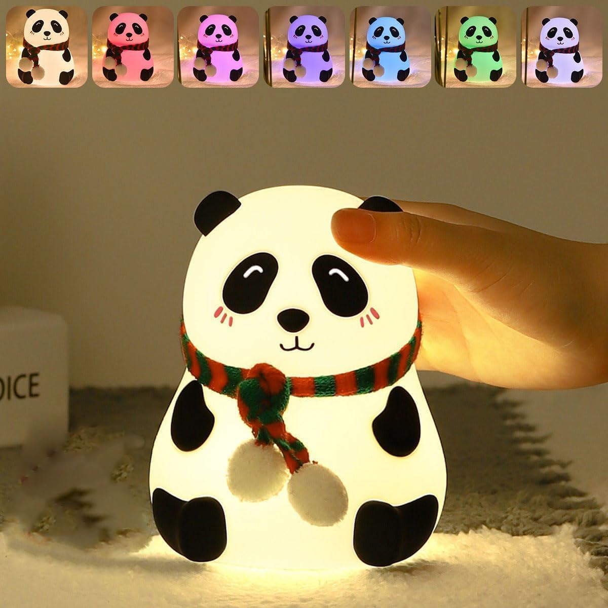 7-Color LED Changing Lamp. Rechargeable Silicone Panda Night Light for Kids | Adorable Room Decor & Gift for Toddlers, Teens, & Valentine's Day Present|Soft BPA-Free Nightlight| Multicolour