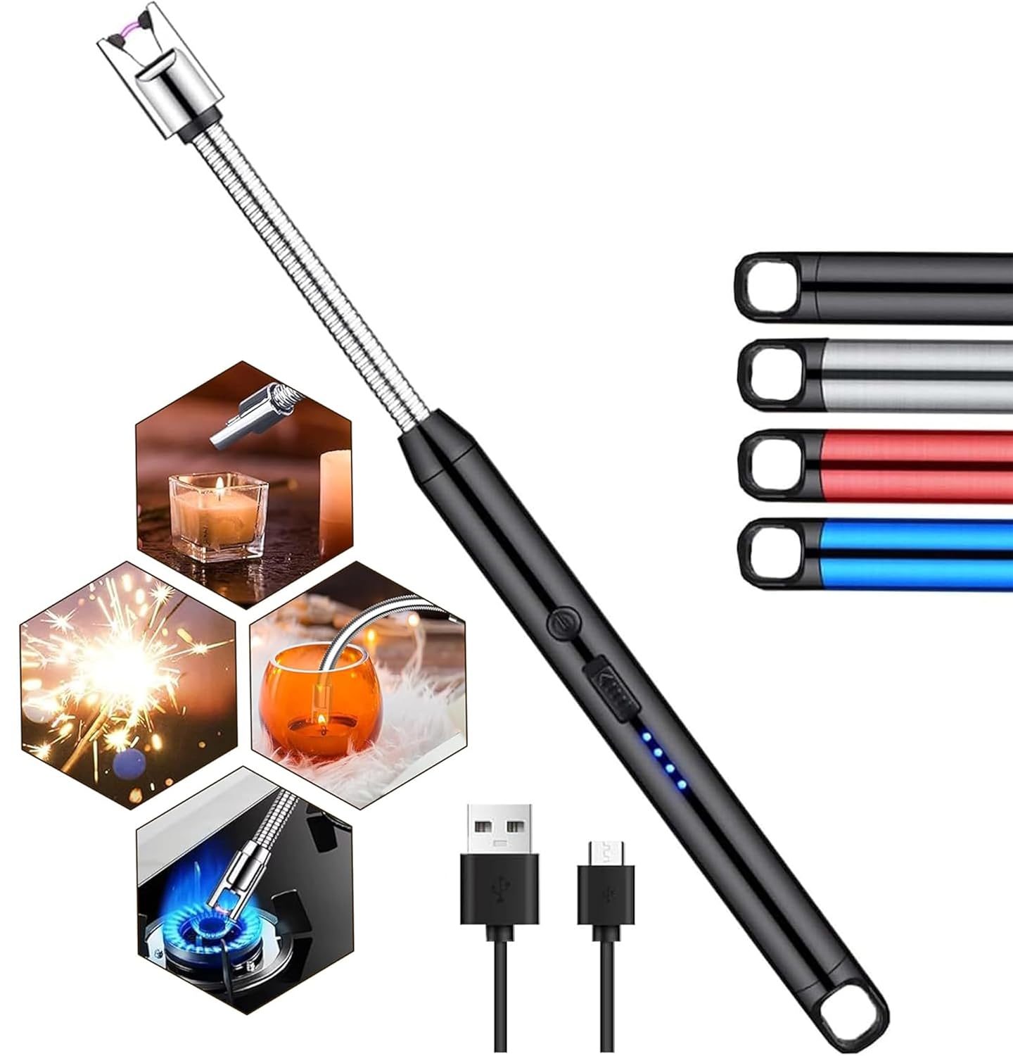 Electric USB Lighter Rechargeable | 360° Flexible Neck | Windproof Plasma Arc Flameless | Multipurpose Lighter for Kitchen Gas Stove, & Outdoor Use With Safety Lock