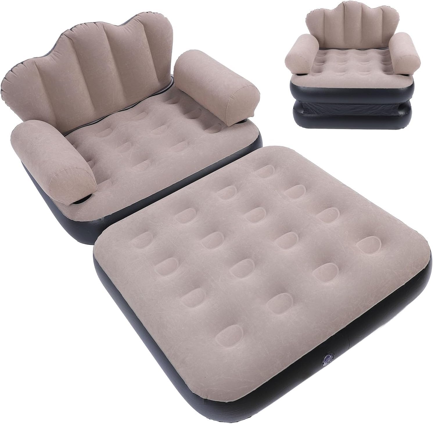 Inflatable Couch Bed, Blow up Couch Mattress for Camping, Thickened Flocked PVC Sofa Bed with Headrest, Comfortable and Soft Inflatable Sofa for Home Guest Traveling Camping