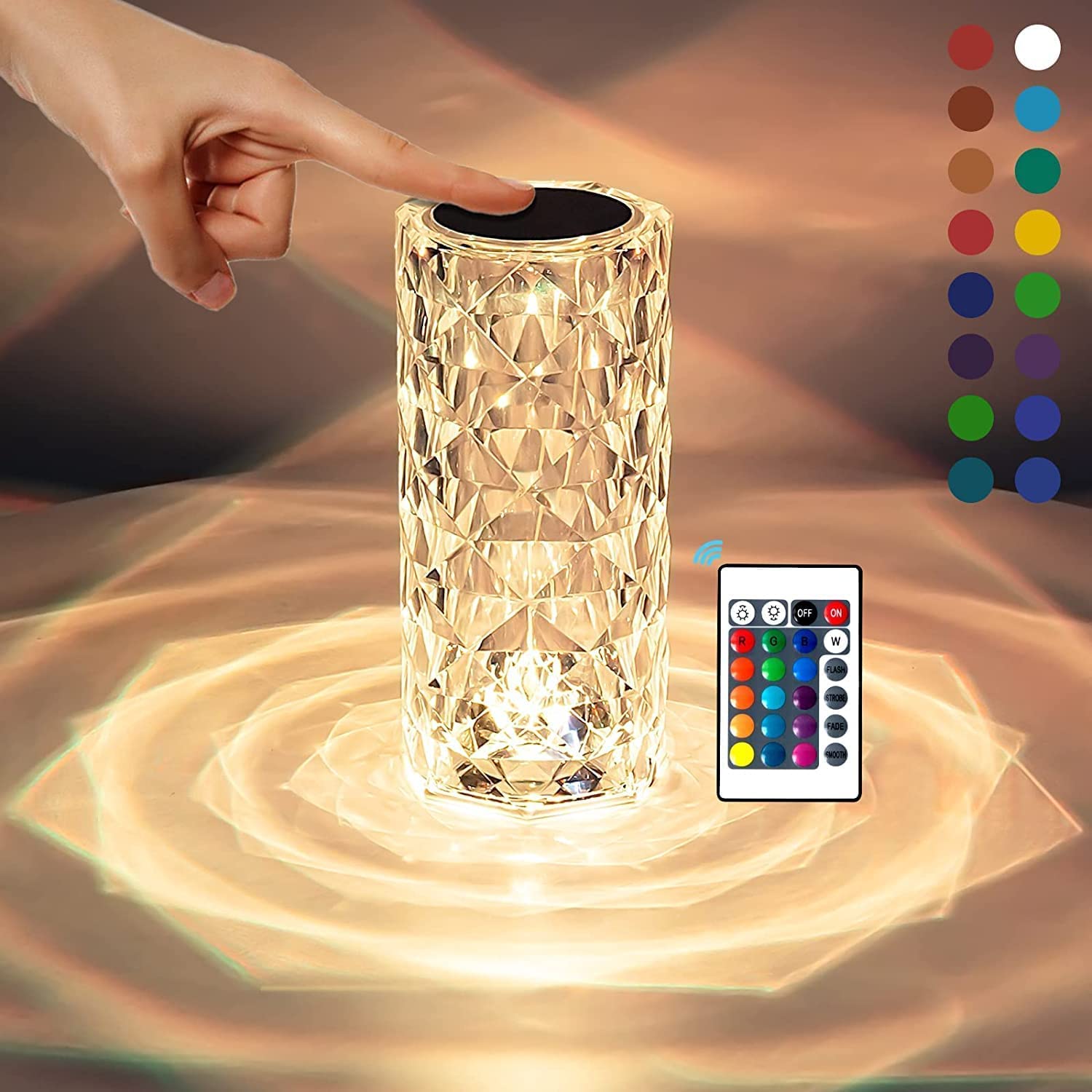 Crystal Lamp, 16 Color Changing Rose Diamond Table Lamp, USB Rechargeable Touch Night Lamp with Remote Control for Bedroom, Living Room, Party Decor (Multicolor Pack of 1) LED