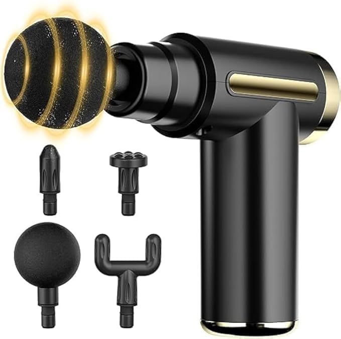  Massage Gun – Deep Tissue Handheld Massager for Full Body Pain Relief – Small & Powerful, 6 Speeds, 4 Heads, Rechargeable for Men & Women Use 