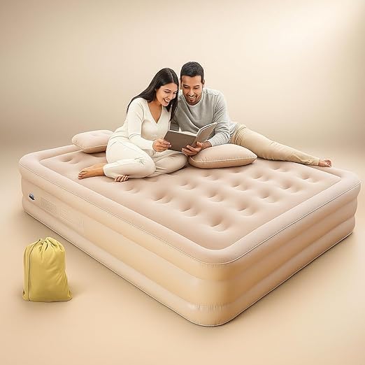 Double Air Bed, Inflatable Mattress with Free Electric Pump, Quick Self-Inflation/Deflation Guest Air Mattress, Blow Up Bed for Home Camping Versatile Cum Air Folding Bed 
