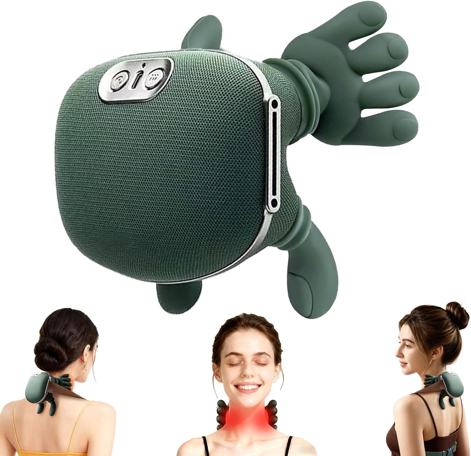 Bionic Heated Massager, Wireless Portable Shiatsu Neck and Back Massager, Electric Deep Tissue 4D Kneading Massage, Simulated Human Hand Design for Pain Relief and Muscle Relax. Hand Shape Massager