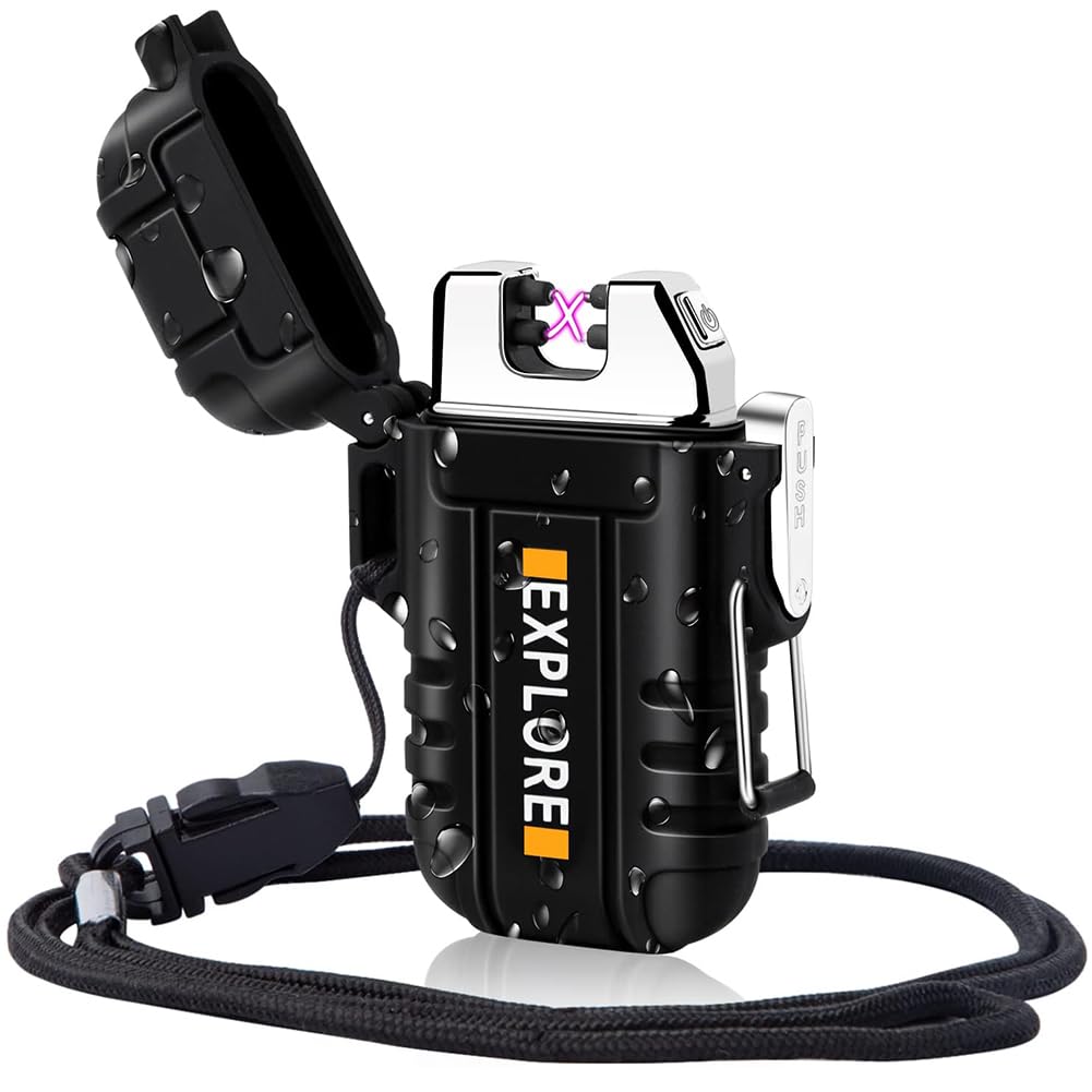 New Army Style USB Lighter Waterproof Dual ARC Plasma Electric Rechargeable-Lighter for Outdoor Camping Hiking Adventure/Cigarette Lighter | Outdoor & Indoor