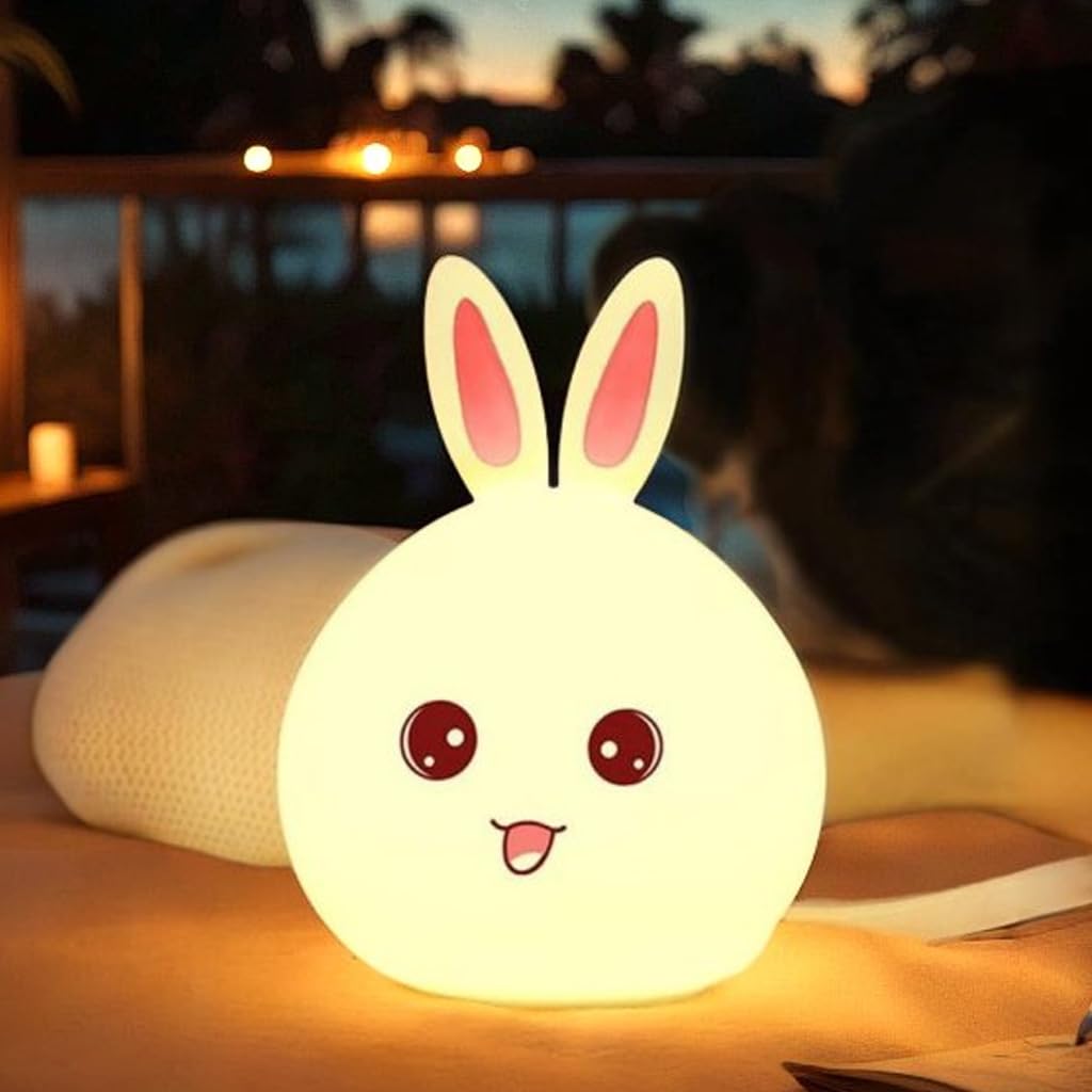 Big Face Rabbit Night Lamp for Kids | LED Lamp with Touch Sensor | Silicone Lamp | Gift for Girls/Boys | Baby Bedroom Decor