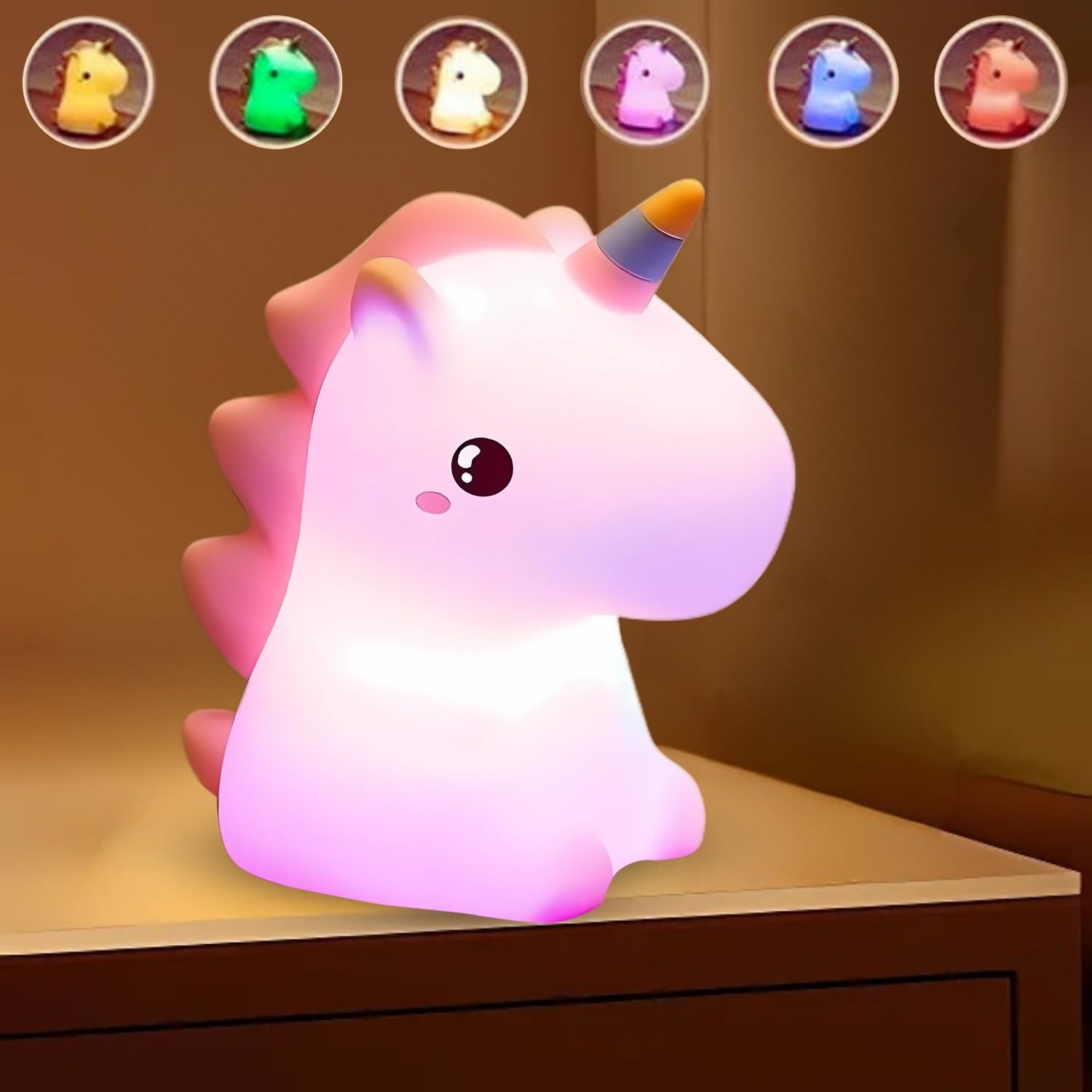 Unicorn Night Light for Kids – 7 Color Changing Rechargeable Silicone Led Lamp, Tap Control Touch Sensor, Cute Baby & Toddler Bedroom Light, Eye-Caring Unicorn Gift for Girls & Boys.