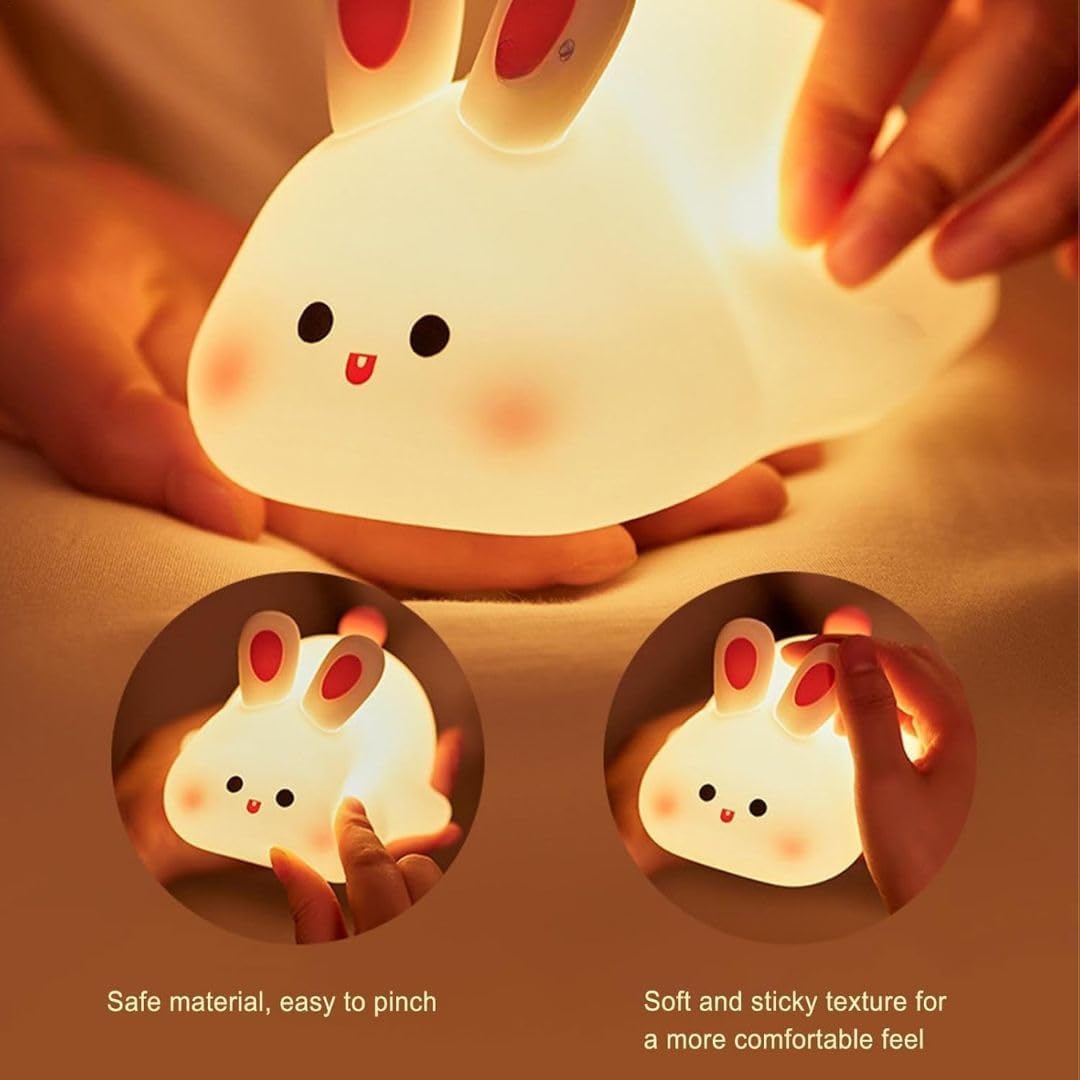 Cute Little Rabbit Touch Silicone Night Lamp – Rechargeable LED Bedside Lamp for Children's Bedroom, Romantic Decor, Valentine Day Gift, Love Gift for Her, Couple Gift