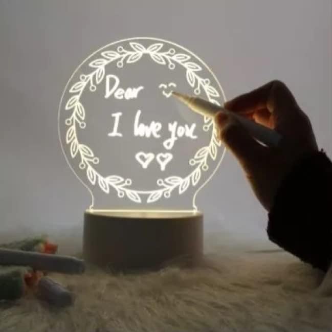 3D Acrylic Message Note Board LED Night Holiday Light Decorative Lamp for Creative Keeps Notes Drawing Table Lamp for Home Décor/Bedroom/Gift/Office Decoration/Erasable Board