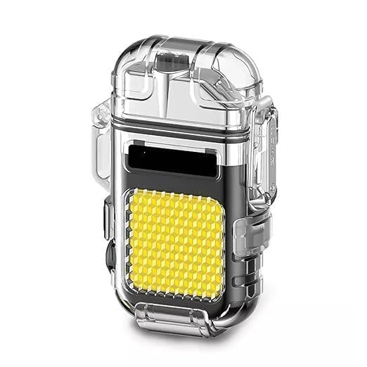 USB Rechargeable Coil Lighter, LED Flashlight & COB Light – Transparent Keychain Torch, Flameless Coil Lighter. Water Resistant, Windproof & Shockproof