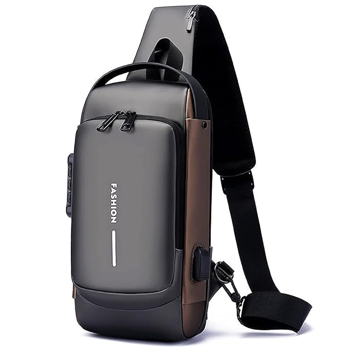 Waterproof Polyester Slim Unisex Crossbody Sling Bag Chest Backpack Men Women Shoulder Bag, Leisure Travel Handbag, Hard Shell Anti-Theft Chest Bag