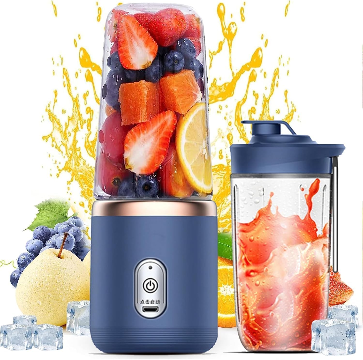 Portable Blender Electric Juicer USB Rechargeable Fruit Mixers Mini Personal Smoothie Maker 6 Blades 3 Gears Ideal for smoothies, protein shakes, fresh juices, sauces
