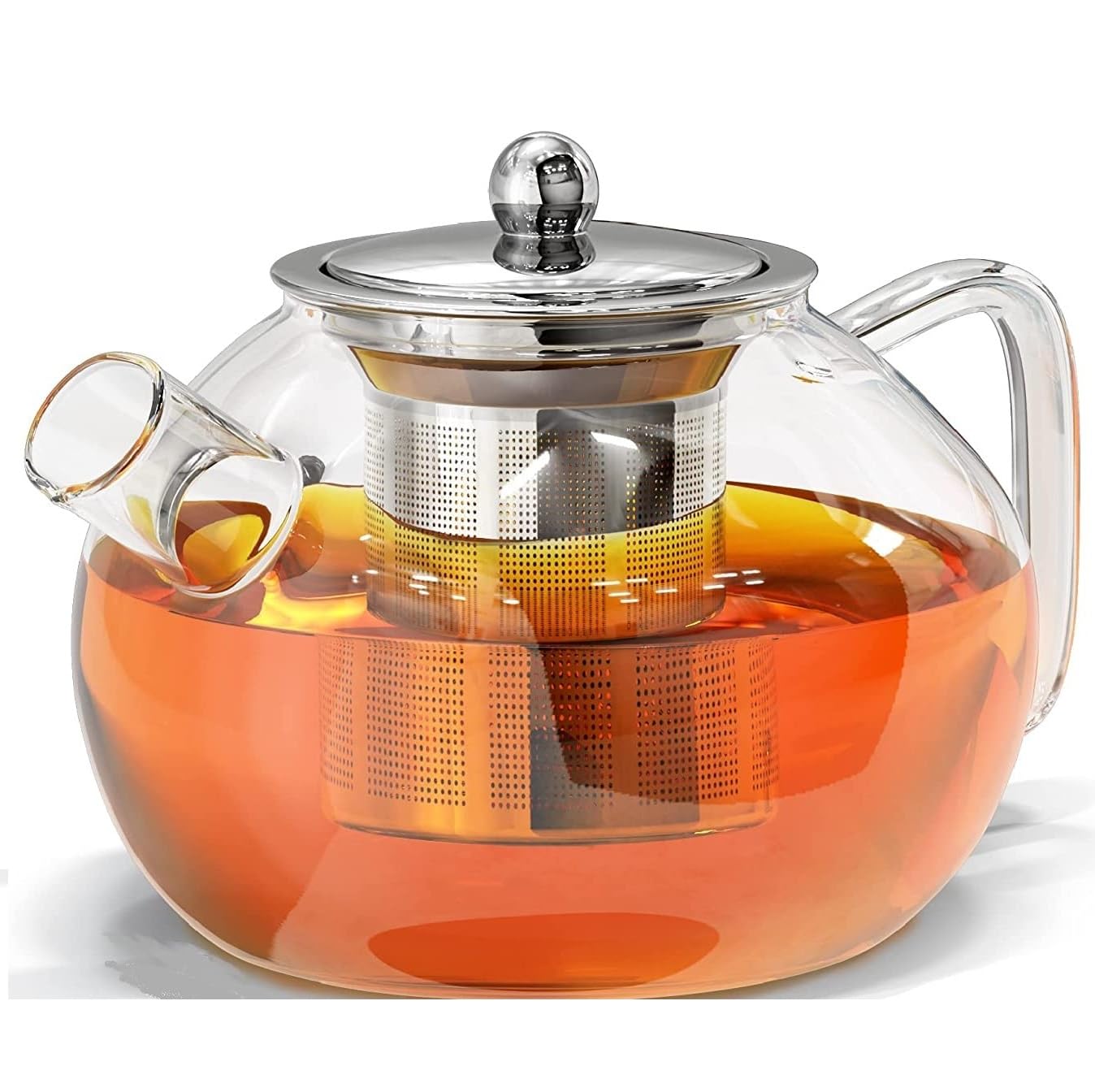 Gas Stove Safe Glass Kettle – 1000ml Borosilicate Teapot with Steel Infuser, Heat-Resistant Design & Drip-Free Spout for Loose Leaf and Blooming Teas (1000ml)