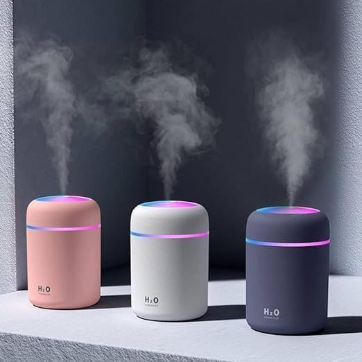 H2O Portable USB Humidifier, Mini Ultrasonic Cool Mist Air Diffuser with RGB LED Night Light, Silent Operation, Auto Shut-Off, Ideal for Bedroom, Office, Car, Travel & Home Use (Color Random)Pack of 1