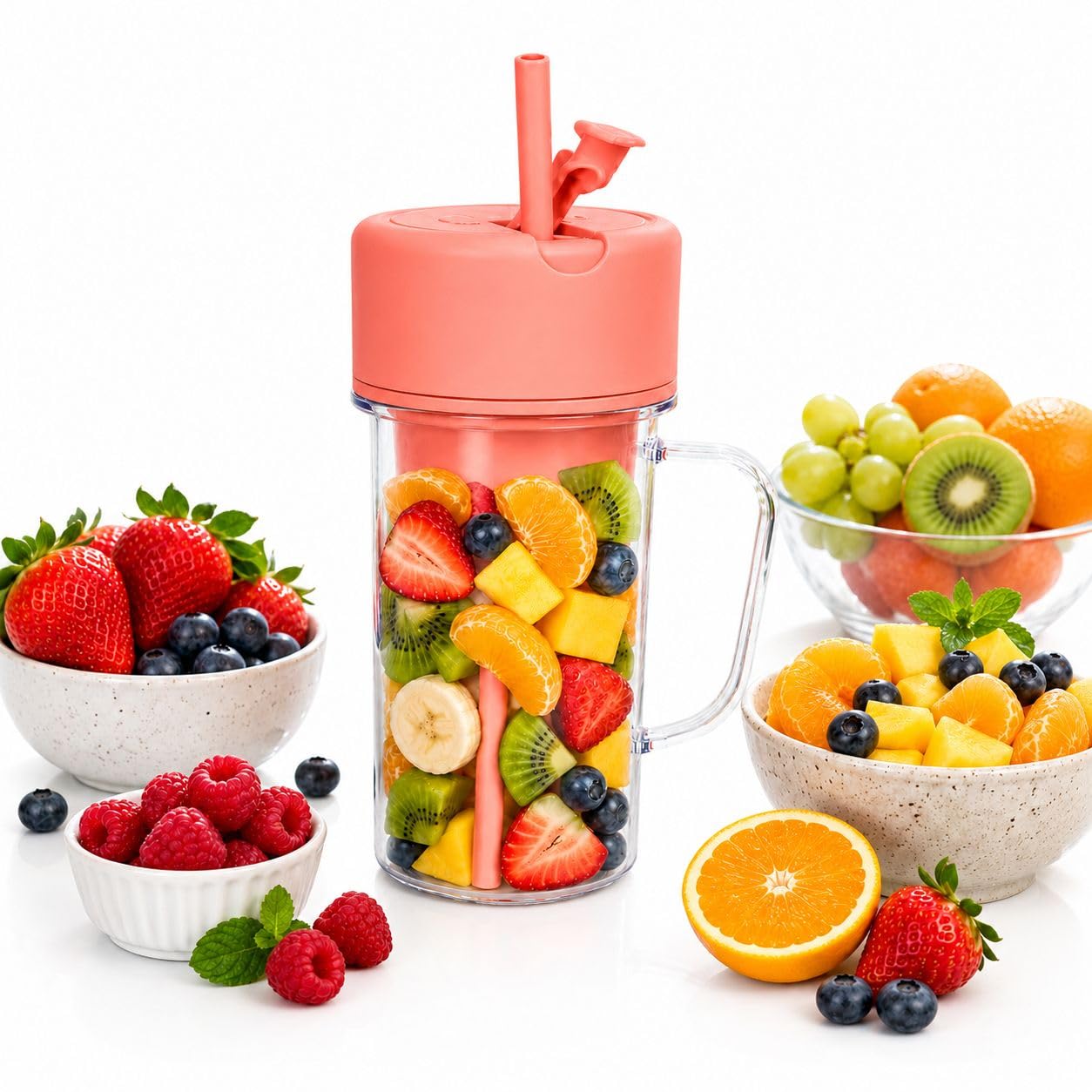 Portable Rechargeable Juice Blender with SUS304 Stainless-Steel Blades and Drinking Straw – Compact Cordless Personal Blender for Smoothies, Shakes and Fresh Juices at Home, the Office, Gym and While Travelling